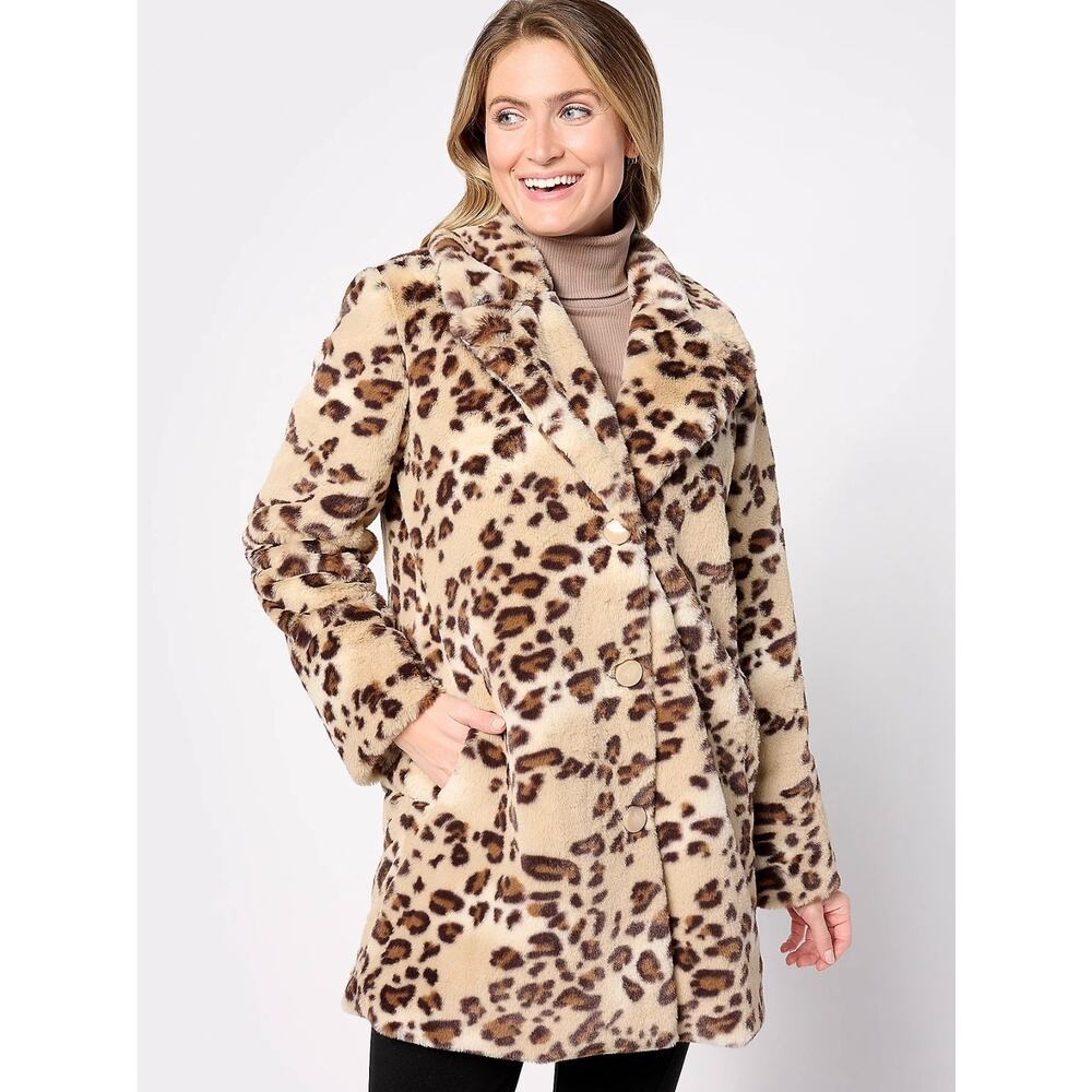 NWT Dennis Basso QVC 30th Anniversary Cheetah Faux Fur Coat, Size 1X, Rtail $175
